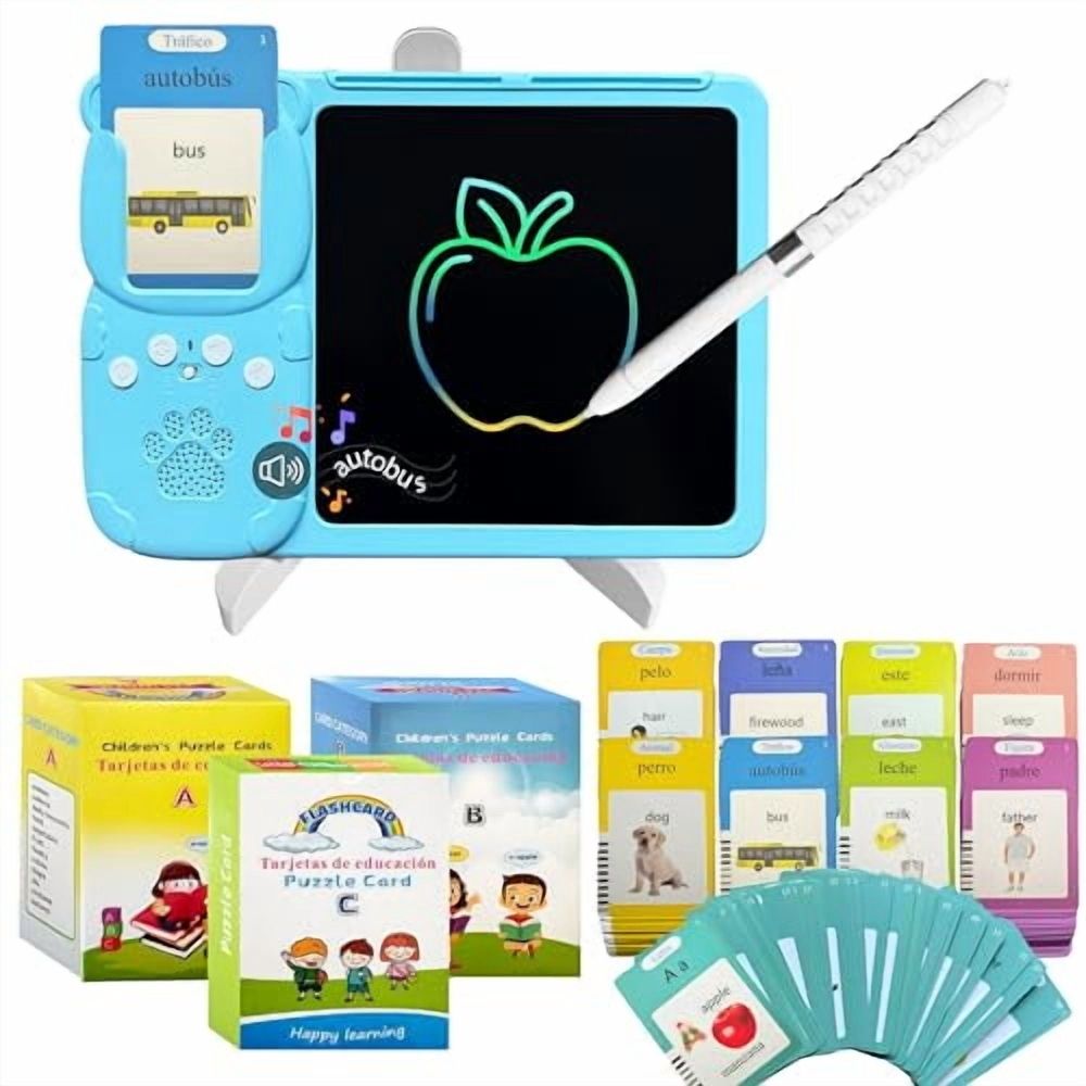 Spanish&English Talking Flash Cards for Toddlers - LCD Writing Tablet Kids - Drawing Tablet Toddler Toys 510 Sight Words Learning Montessori - Autism & Speech Therapy Toys - Kindergarten Gifts (Pink)