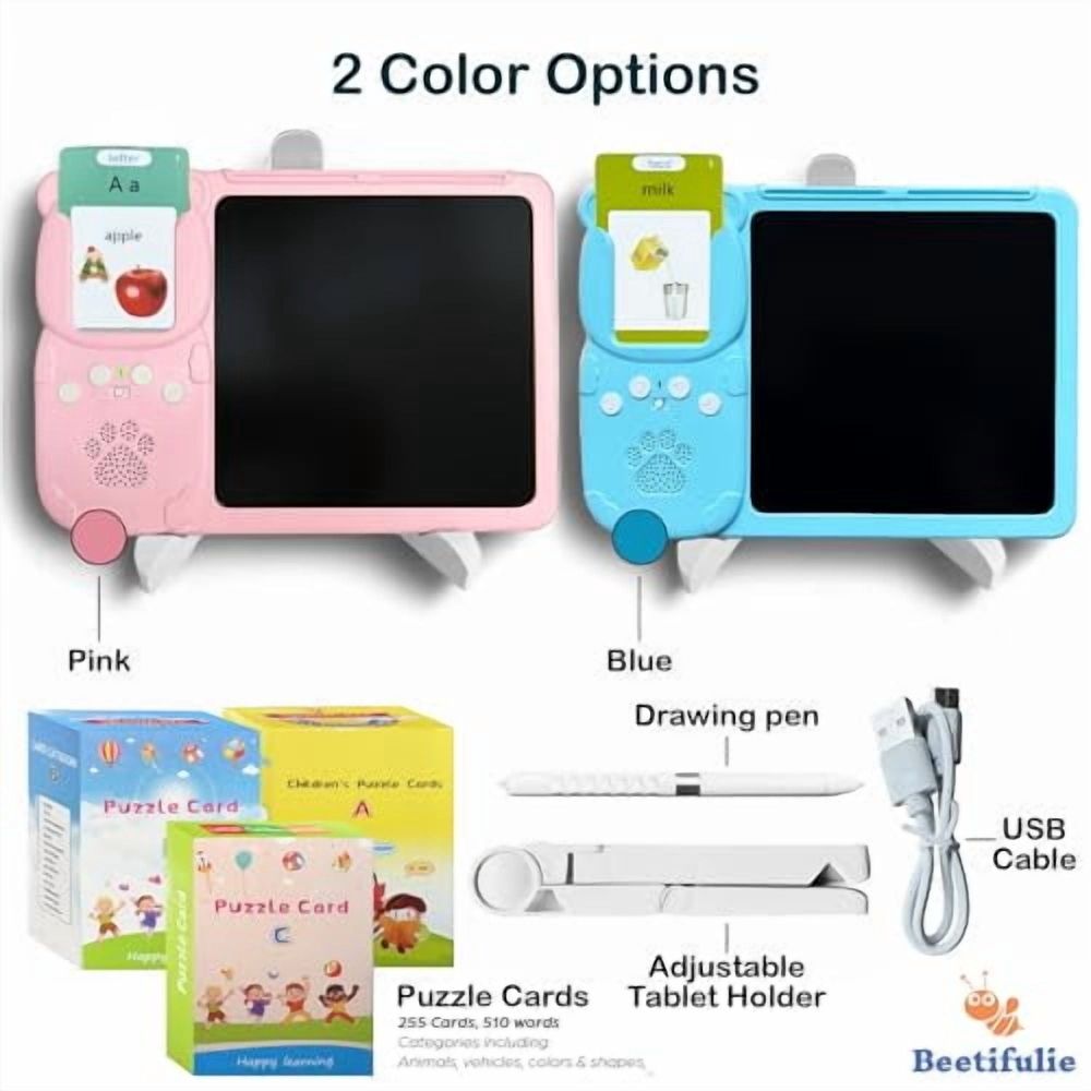 Spanish&English Talking Flash Cards for Toddlers - LCD Writing Tablet Kids - Drawing Tablet Toddler Toys 510 Sight Words Learning Montessori - Autism & Speech Therapy Toys - Kindergarten Gifts (Pink)
