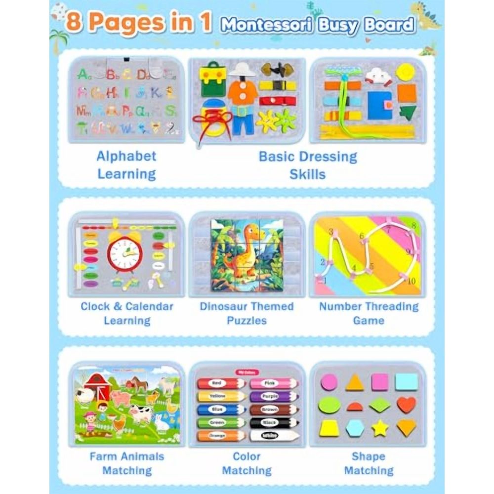 Toddler Montessori Toys for Girls,Sensory Board Educational Activities for Learning Fine Motor Skills,Birthday Gifts for Girls Toddlers,Travel Toys for Airplane Car,Fairy Horse