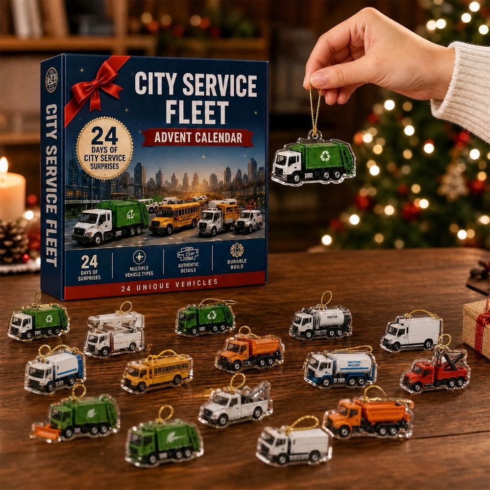 Christmas Advent Calendar - City Service Vehicle Advent Calendar, 24 Days Christmas Countdown with 24 Mini Utility Trucks, Garbage Recycling Bus and Service Vehicle Xmas Party Favors Gifts