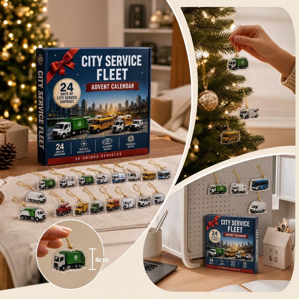 Christmas Advent Calendar - City Service Vehicle Advent Calendar, 24 Days Christmas Countdown with 24 Mini Utility Trucks, Garbage Recycling Bus and Service Vehicle Xmas Party Favors Gifts