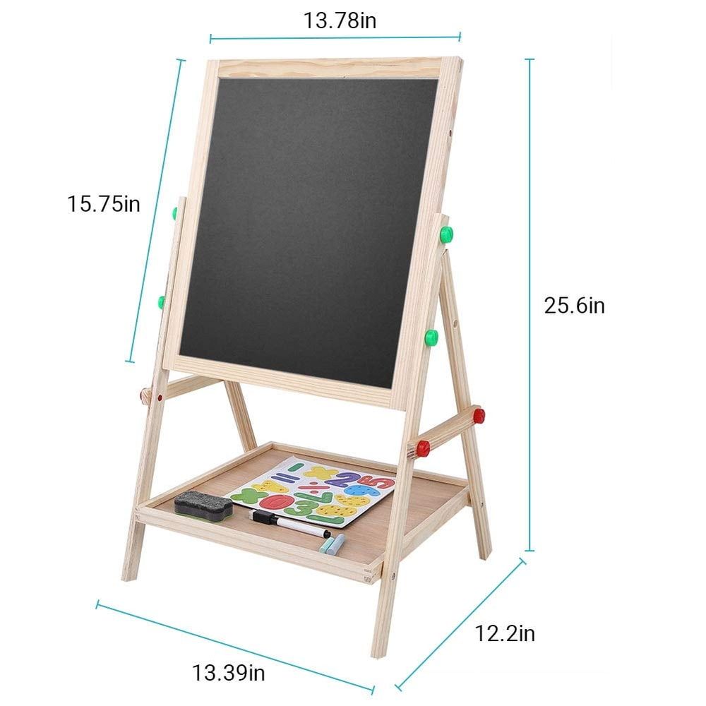 Art Easel for Kids Wooden Toddler Easel Double Sided Standing Chalkboard Dry Erase Board for Kids Toddler Drawing Board with Accessories,Blackboard & Whiteboard for Kids