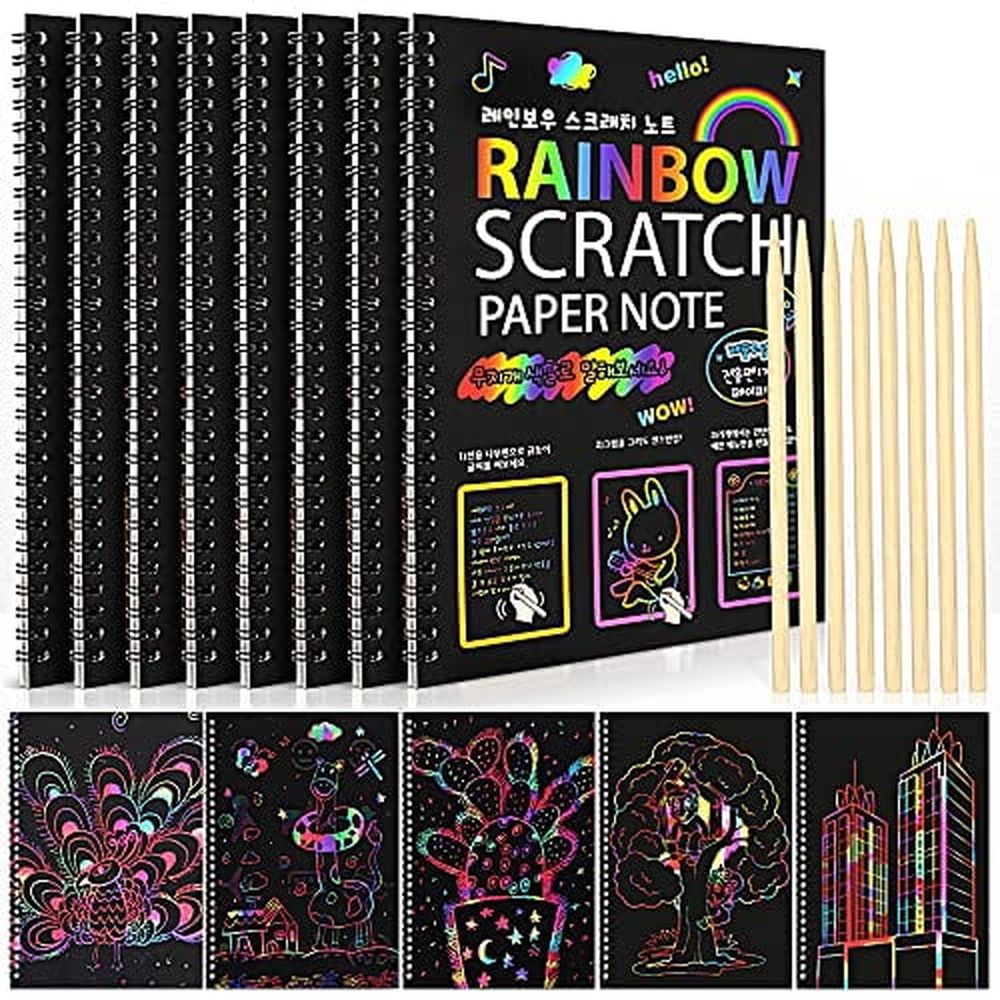 8 Pack Scratch Arts Drawing Notebook Paper for Kids Art Supplies,Large Rainbow Scratch and Sketch Books Set for Kids Party Favors