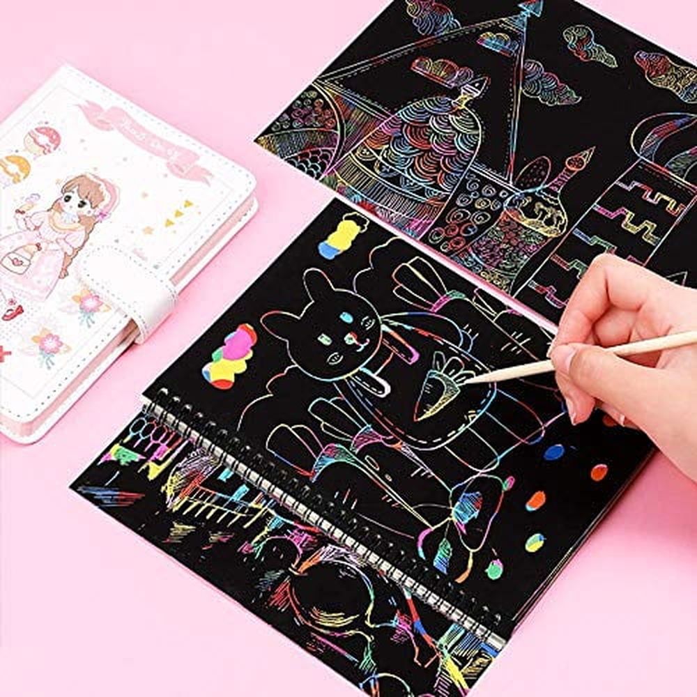 8 Pack Scratch Arts Drawing Notebook Paper for Kids Art Supplies,Large Rainbow Scratch and Sketch Books Set for Kids Party Favors