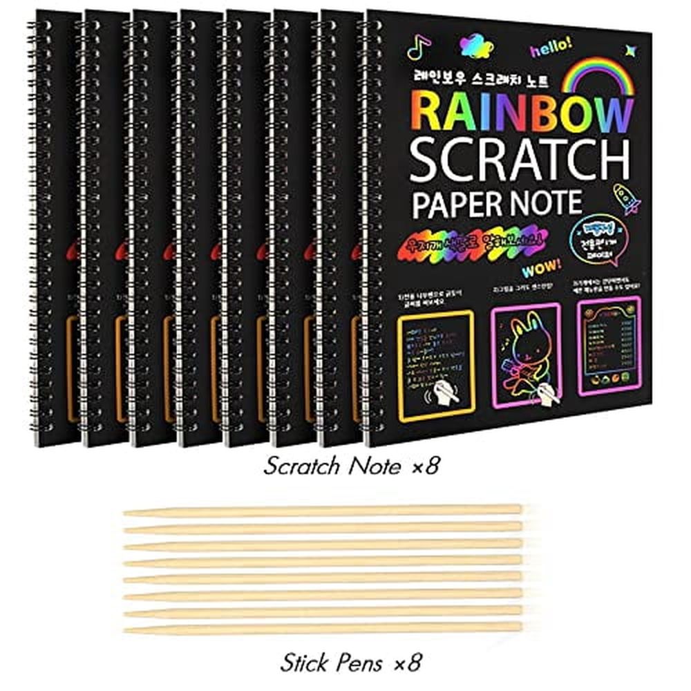 8 Pack Scratch Arts Drawing Notebook Paper for Kids Art Supplies,Large Rainbow Scratch and Sketch Books Set for Kids Party Favors