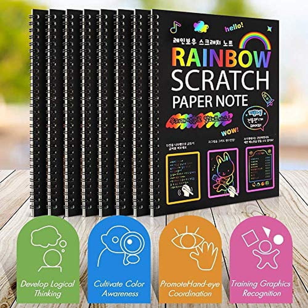 8 Pack Scratch Arts Drawing Notebook Paper for Kids Art Supplies,Large Rainbow Scratch and Sketch Books Set for Kids Party Favors