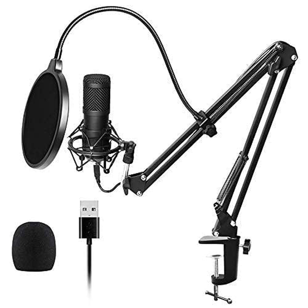 USB Streaming Podcast Pc Microphone Professional Studio Cardioid Condenser Mic Kit with Sound Card Boom Arm Shock Mount Filter,for Karaoke Gaming Recording