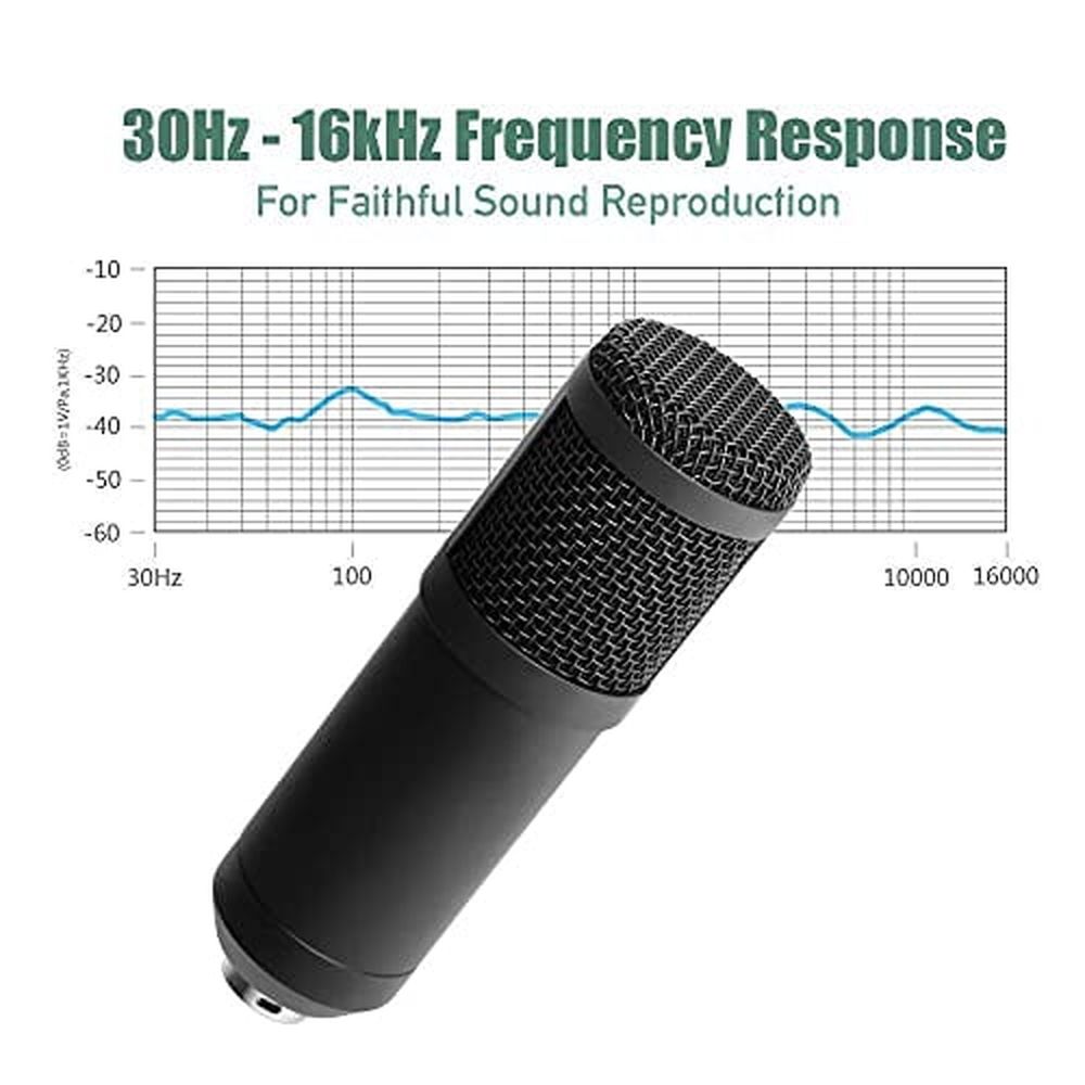 USB Streaming Podcast Pc Microphone Professional Studio Cardioid Condenser Mic Kit with Sound Card Boom Arm Shock Mount Filter,for Karaoke Gaming Recording