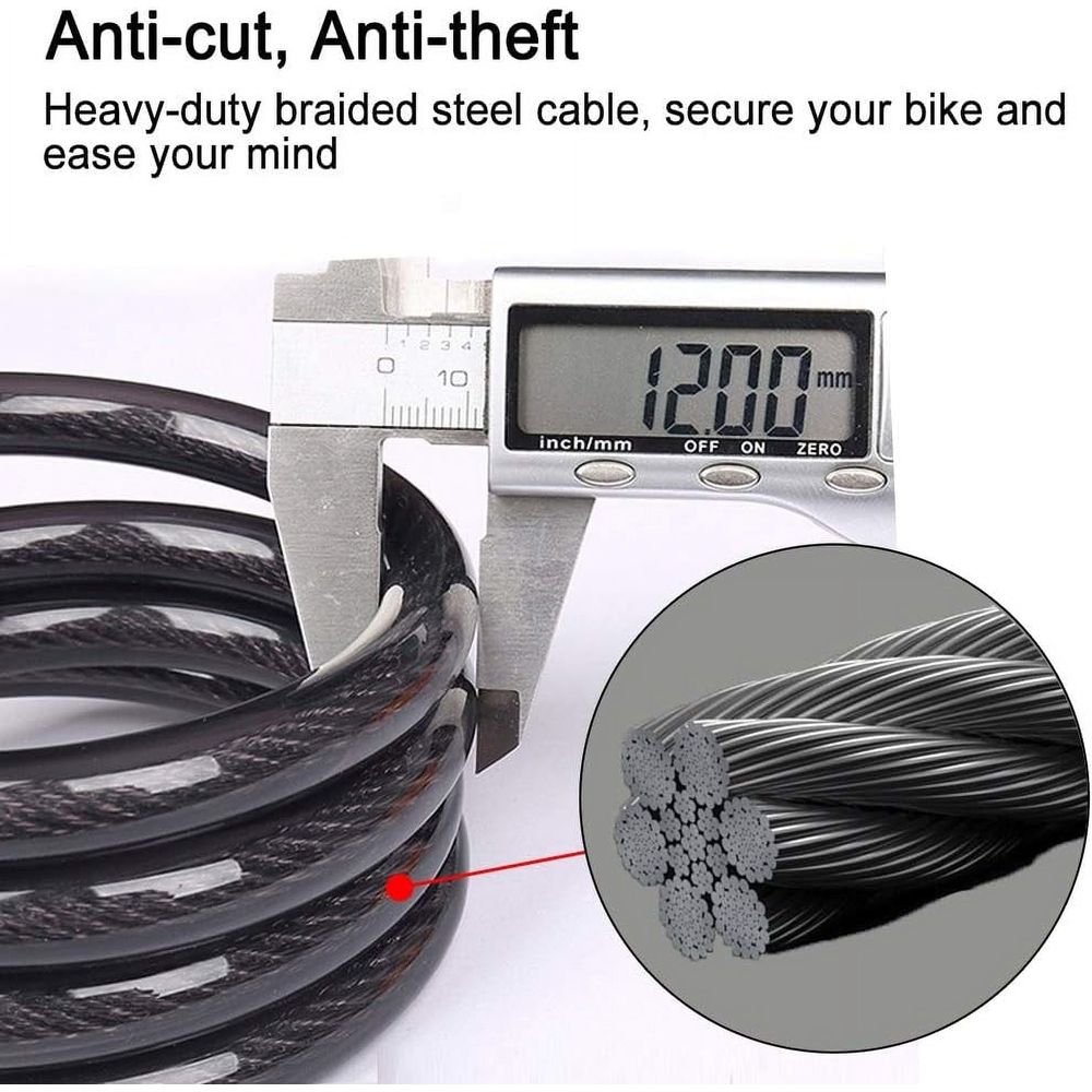 4 ft Bike Lock Cable,5-DigitCombination Bike Lock,Vinyl-Coated Anti-Theft