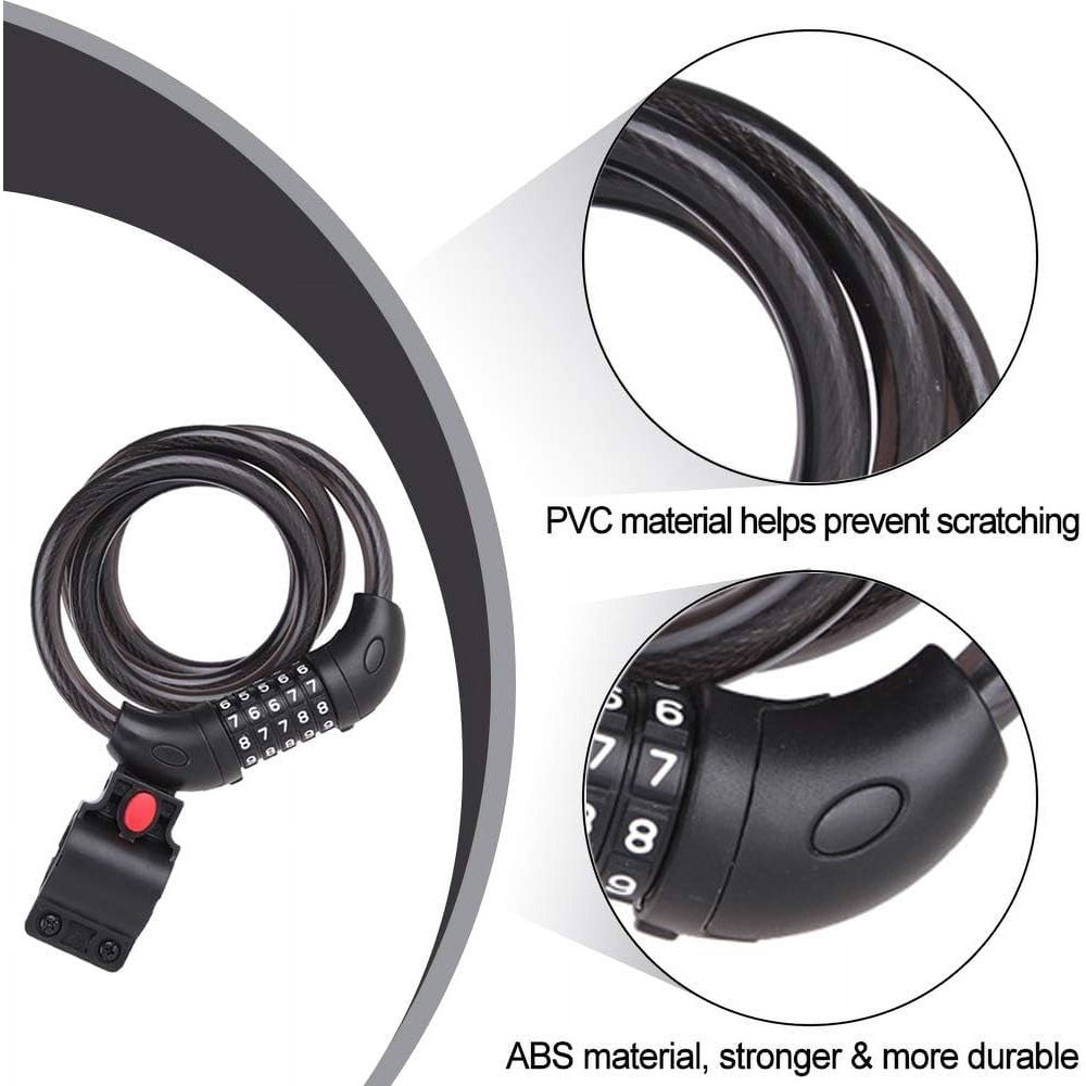 4 ft Bike Lock Cable,5-DigitCombination Bike Lock,Vinyl-Coated Anti-Theft