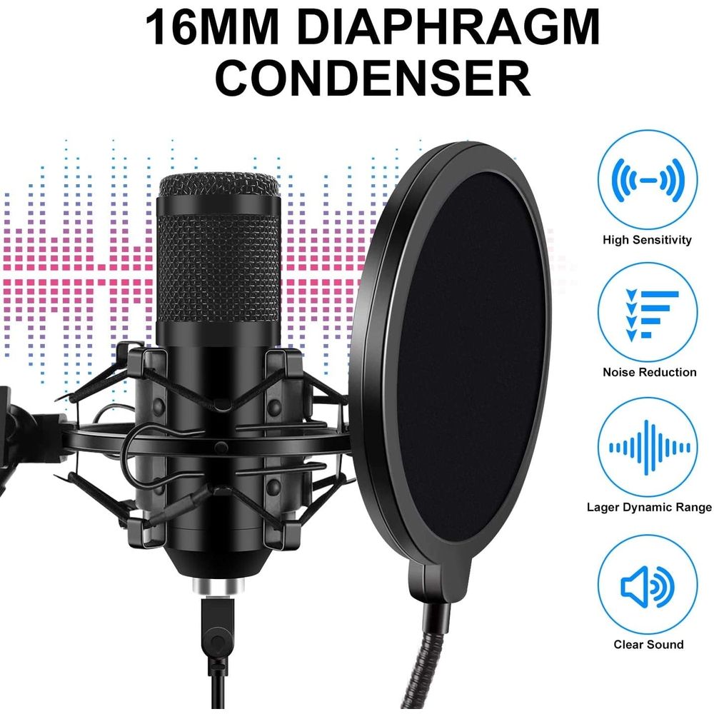 USB Podcast Microphone Kit,Professional 192kHz/24Bit Condenser Mic with Scissor Arm,Shock Mount,Pop Filter for PC Recording,YouTube,Streaming