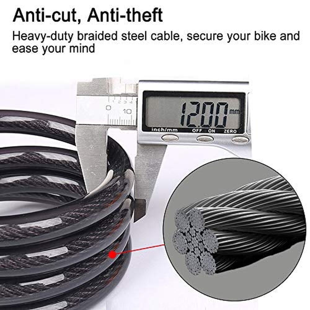 Bike Lock,4/5.6 Feet Bicycle Cable,High Security 5 Digit Resettable Combination Coiling Bicycle Lock,Heavy Duty Anti Theft Cable with Mounting Bracket,1/2 Inch Diameter (12mm)