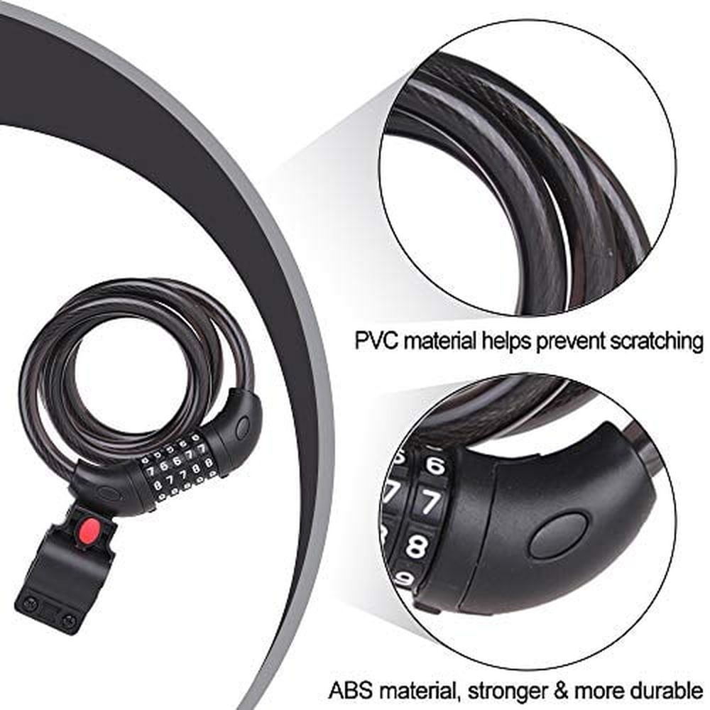 Bike Lock,4/5.6 Feet Bicycle Cable,High Security 5 Digit Resettable Combination Coiling Bicycle Lock,Heavy Duty Anti Theft Cable with Mounting Bracket,1/2 Inch Diameter (12mm)