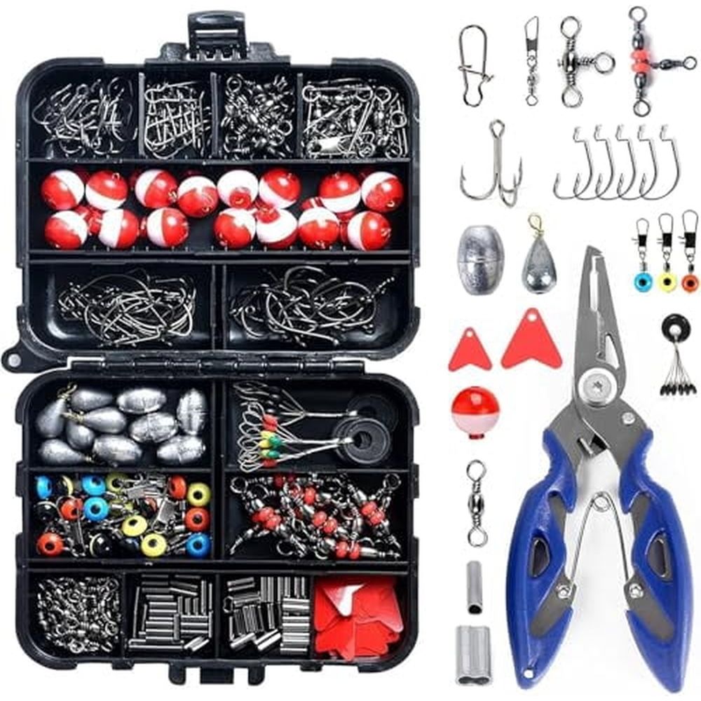 264pc Fishing Tackle Accessories Kit with Tackle Box - Including Jig Hooks,Weights,Floats,Bobber Stop (Red)