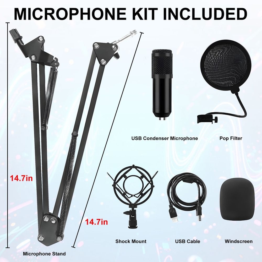 USB Microphone,PC Podcast Microphone Kit with Arm Stand,Professional Condenser Mic for Recording
