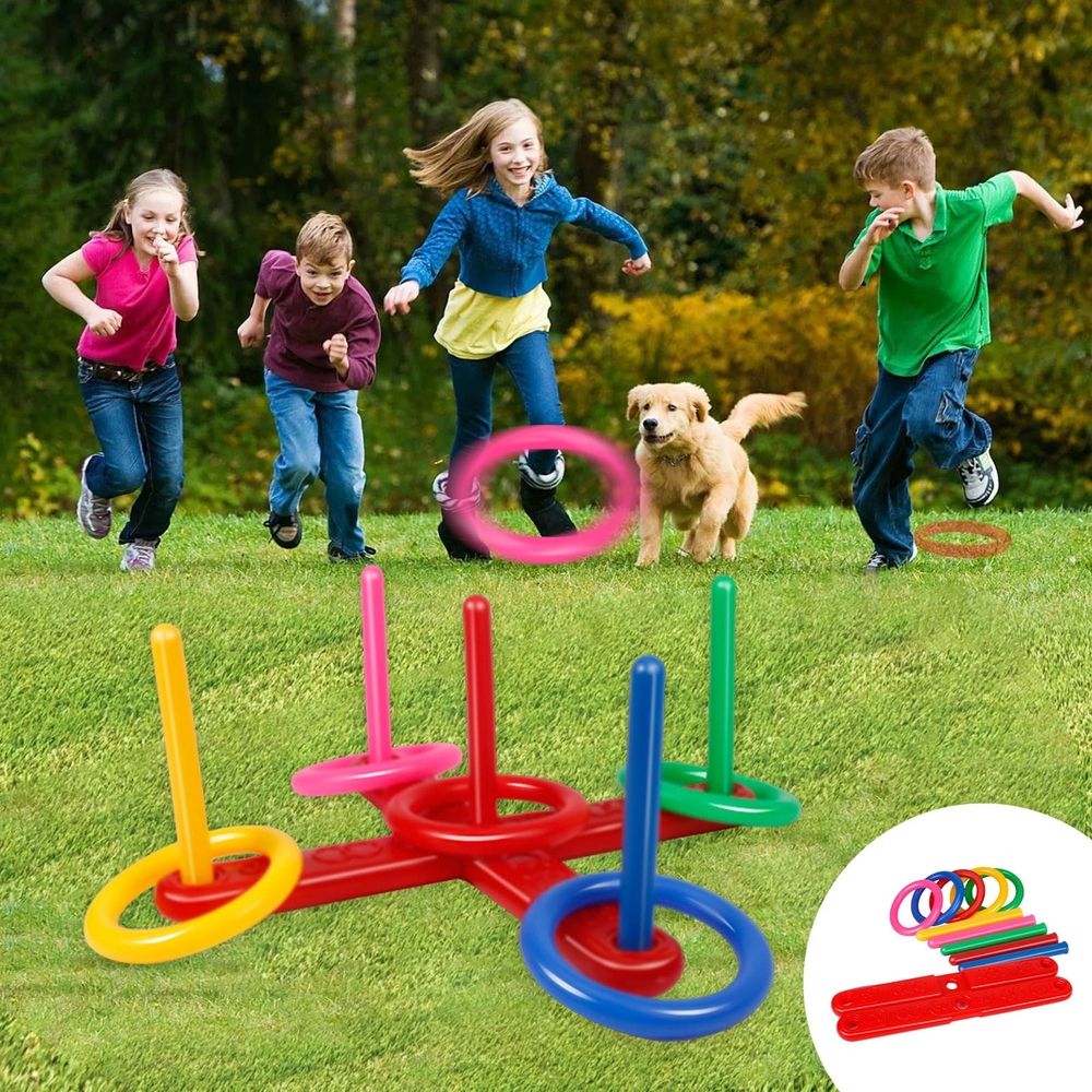 Plastic Ring Throwing Game Set - Family Toss Target with Poles & Rings for Indoor Outdoor Fun