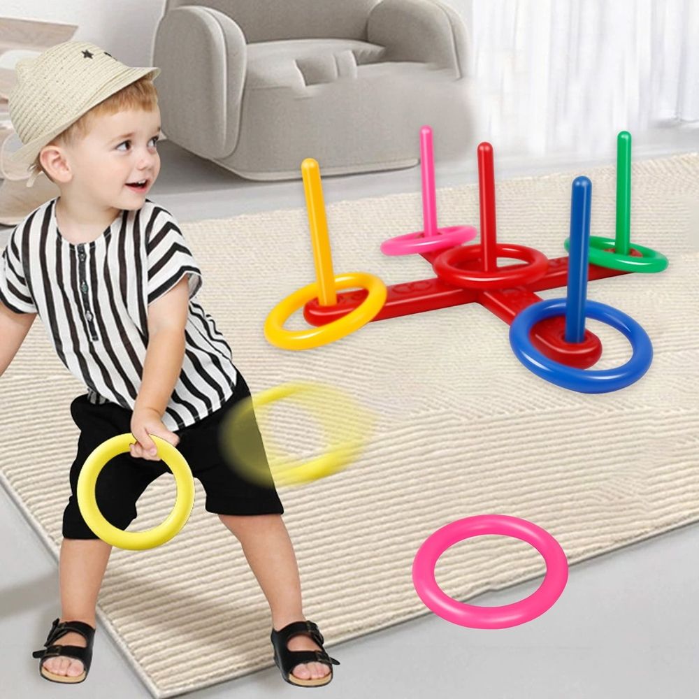 Plastic Ring Throwing Game Set - Family Toss Target with Poles & Rings for Indoor Outdoor Fun
