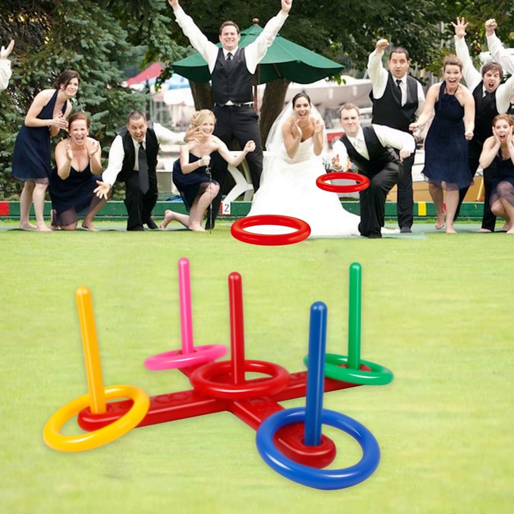 Plastic Ring Throwing Game Set - Family Toss Target with Poles & Rings for Indoor Outdoor Fun