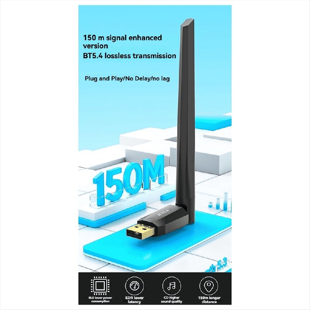 150m USB Bluetooth 5.4 Adapter Driver Free Bluetooth Adapter Computer USB Bluetooth Dongle