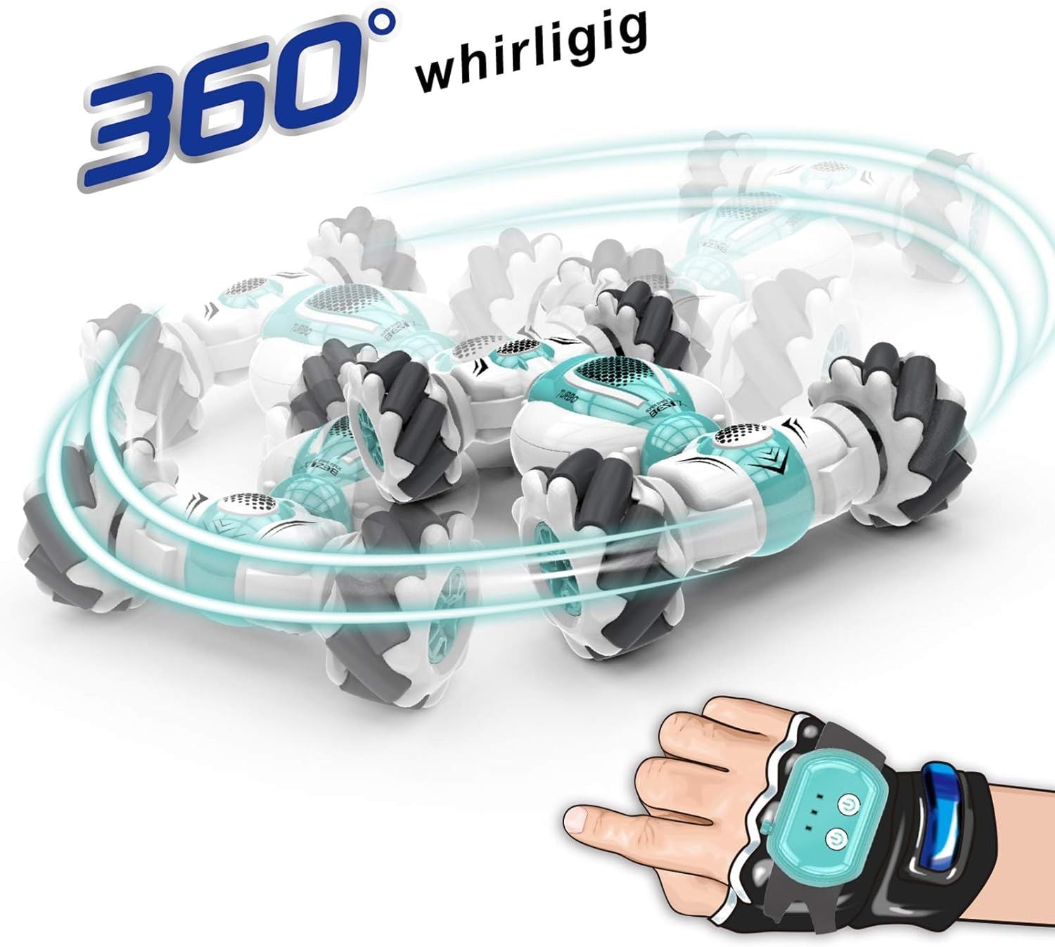 Stunt Car, 2.4GHz 4WD Remote Control Car, Watch Gesture Sensor Car, Deformable All-Terrain Off Road Car with 360° Flips (Green)