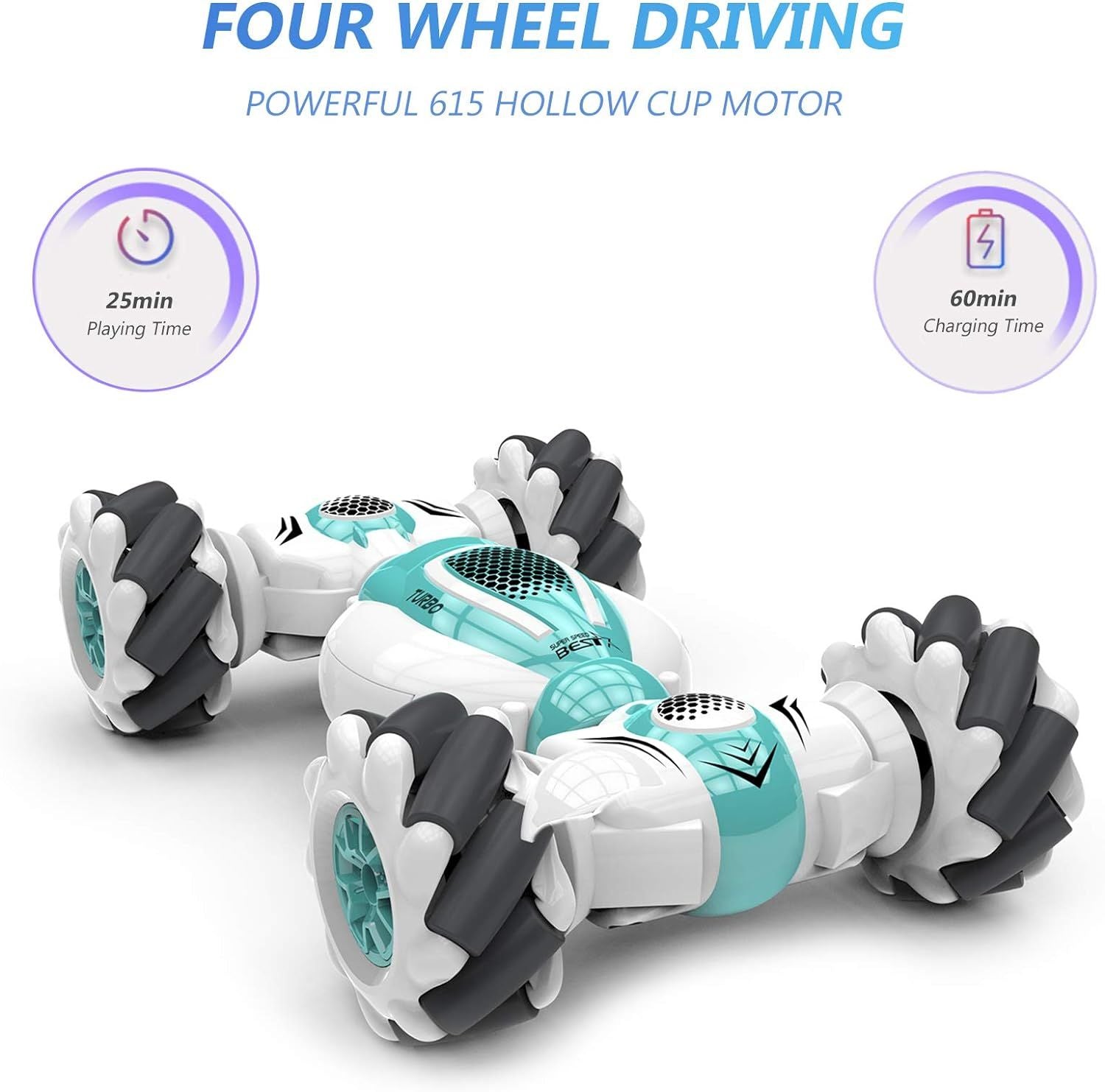 Stunt Car, 2.4GHz 4WD Remote Control Car, Watch Gesture Sensor Car, Deformable All-Terrain Off Road Car with 360° Flips (Green)