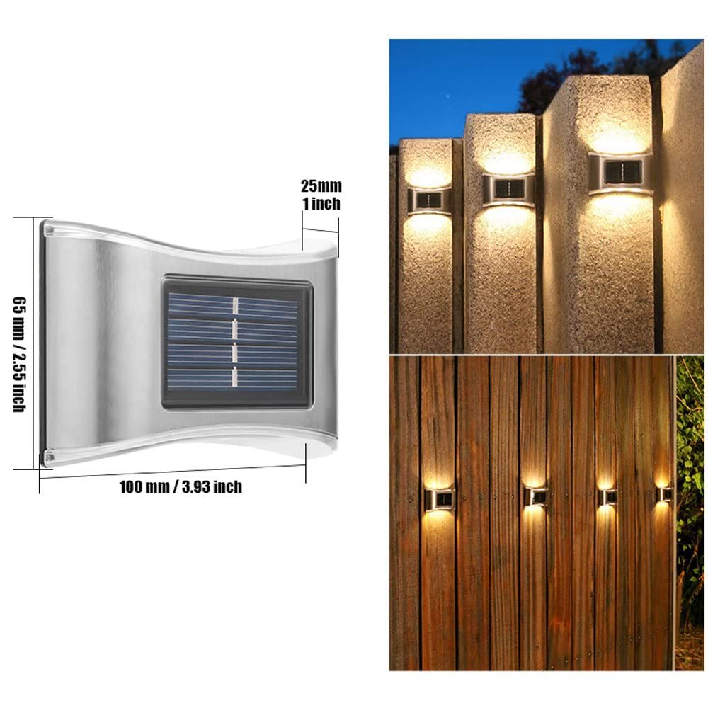 4 Pack Solar Wall Lights up Down,Outdoor Solar Fence Lights,Water Proof LED Modern Lighting Decor, Outdoor Solar Lights for Step