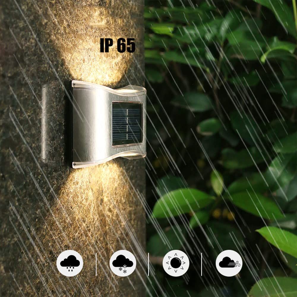 4 Pack Solar Wall Lights up Down,Outdoor Solar Fence Lights,Water Proof LED Modern Lighting Decor, Outdoor Solar Lights for Step