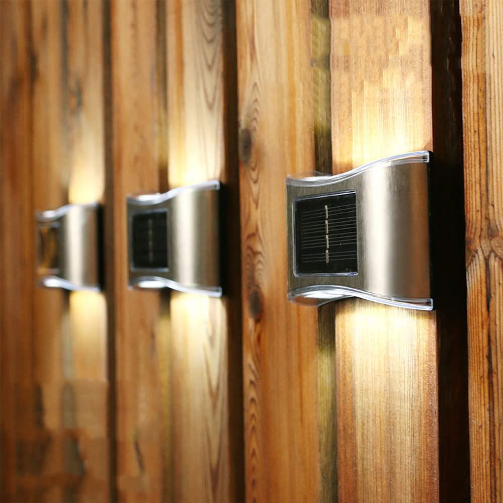 4 Pack Solar Wall Lights up Down,Outdoor Solar Fence Lights,Water Proof LED Modern Lighting Decor, Outdoor Solar Lights for Step