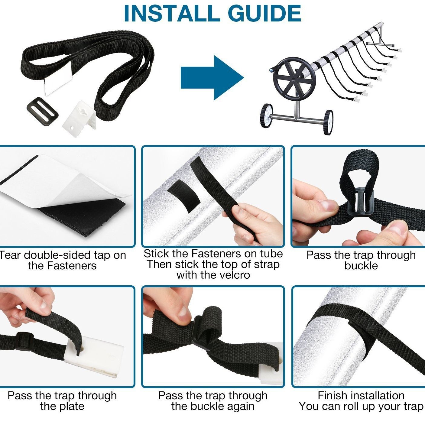 Solar Pool Cover Reel Straps Set - Easy Assembly and Strong Fastening Sunshade fishing line wheel set