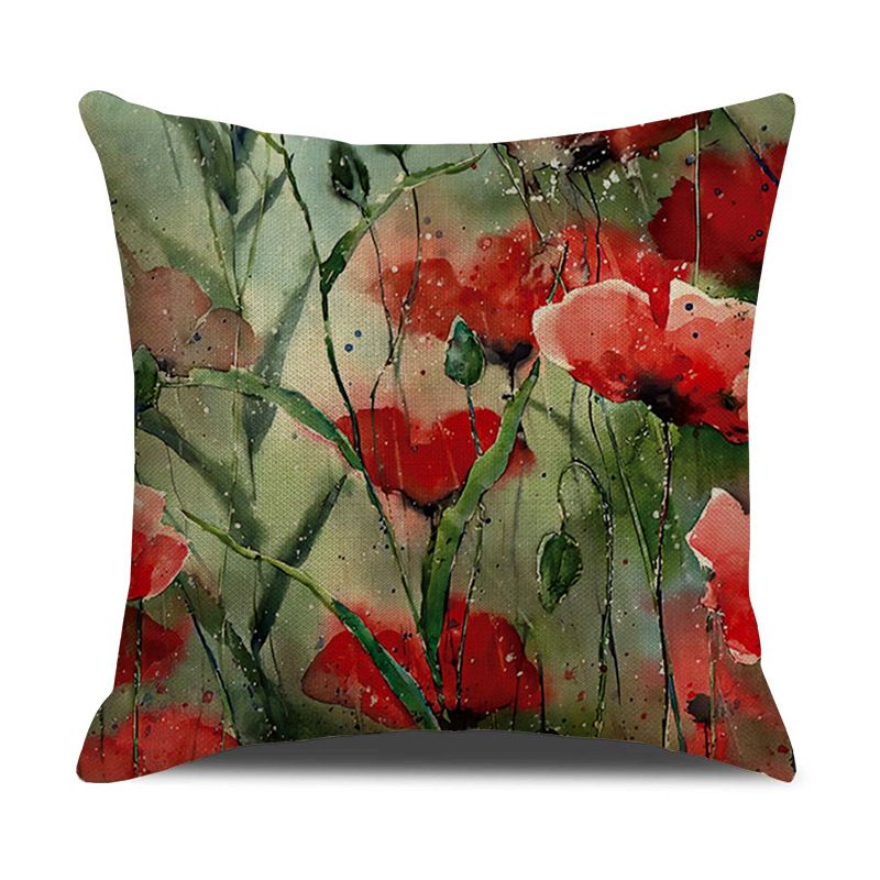 4 Pack Outdoor Waterproof Throw Pillow Covers 18x18 Inch Linen Garden Cushion Covers Vintage Red Flower Decorative Pillowcases