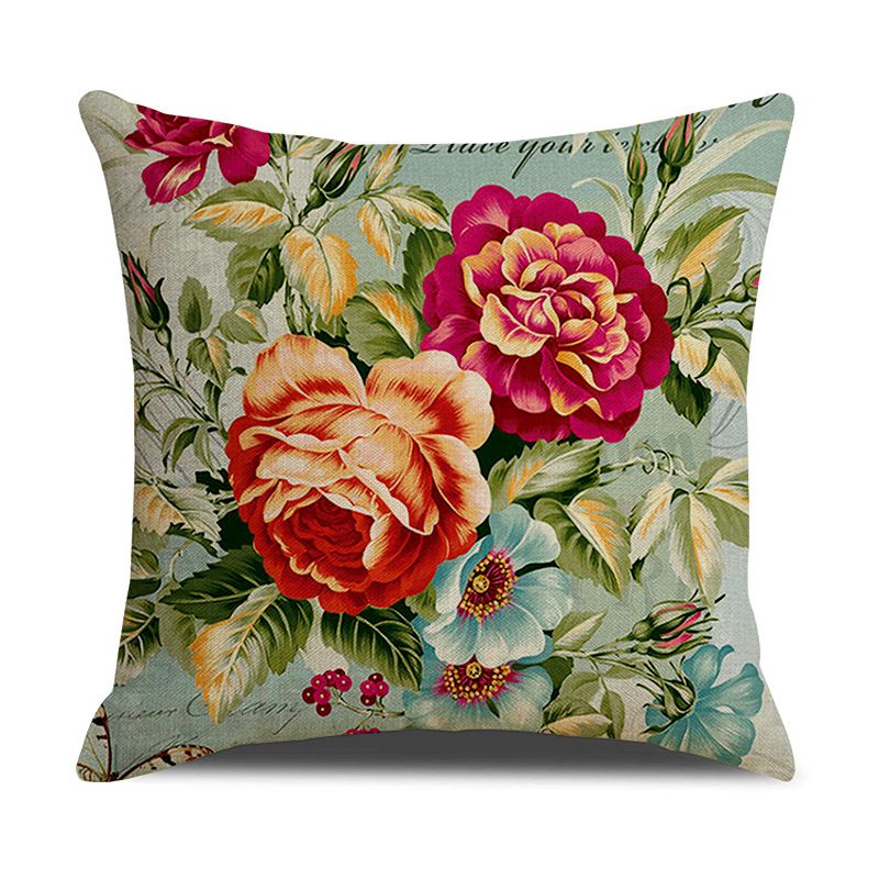 4 Pack Outdoor Waterproof Throw Pillow Covers 18x18 Inch Linen Garden Cushion Covers Vintage Red Flower Decorative Pillowcases