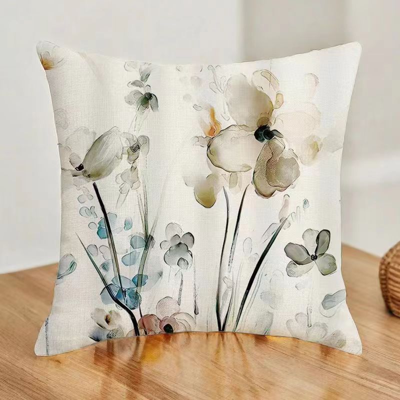 Grey Teal Floral Pillow Covers 18x18 Inch Watercolor Flower Couch Pillow Cases Rustic Abstract Modern Throw Pillows Set of 4