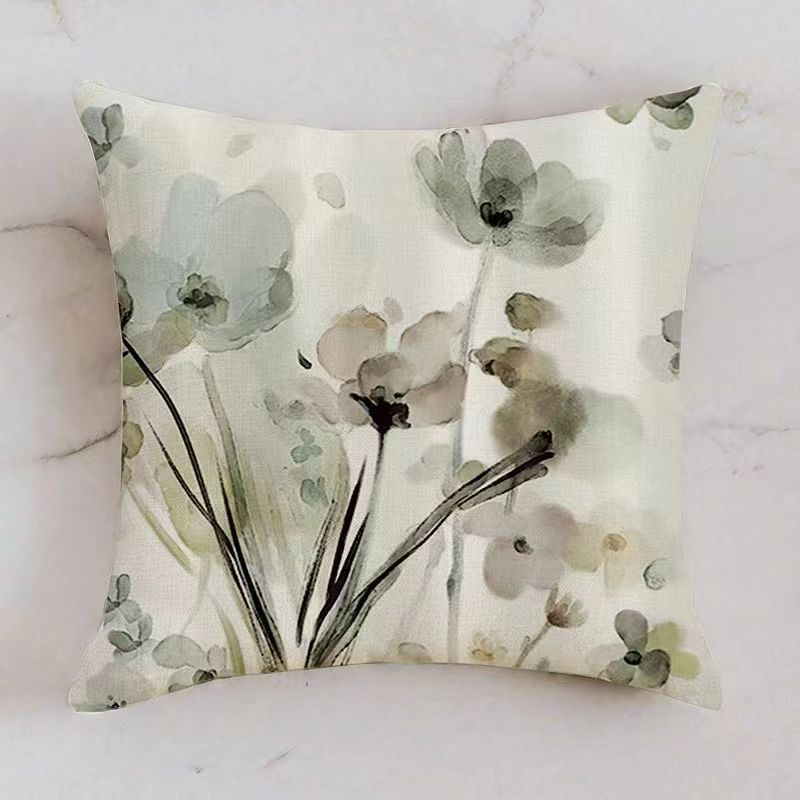 Grey Teal Floral Pillow Covers 18x18 Inch Watercolor Flower Couch Pillow Cases Rustic Abstract Modern Throw Pillows Set of 4