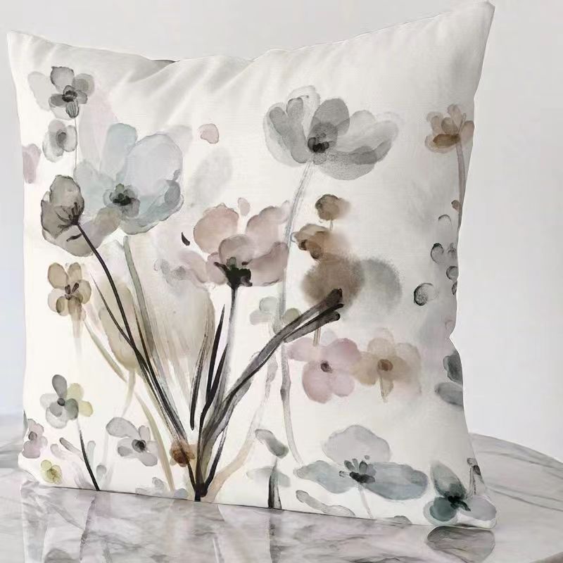 Grey Teal Floral Pillow Covers 18x18 Inch Watercolor Flower Couch Pillow Cases Rustic Abstract Modern Throw Pillows Set of 4
