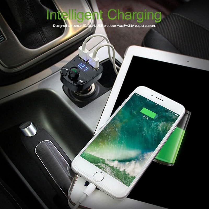 Wireless Bluetooth FM Transmitter Radio Receiver, Handsfree Call Car Charger, Mp3 Audio Music Stereo Adapter, Dual USB Port