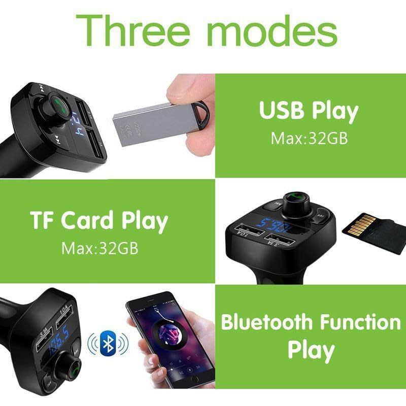 Wireless Bluetooth FM Transmitter Radio Receiver, Handsfree Call Car Charger, Mp3 Audio Music Stereo Adapter, Dual USB Port