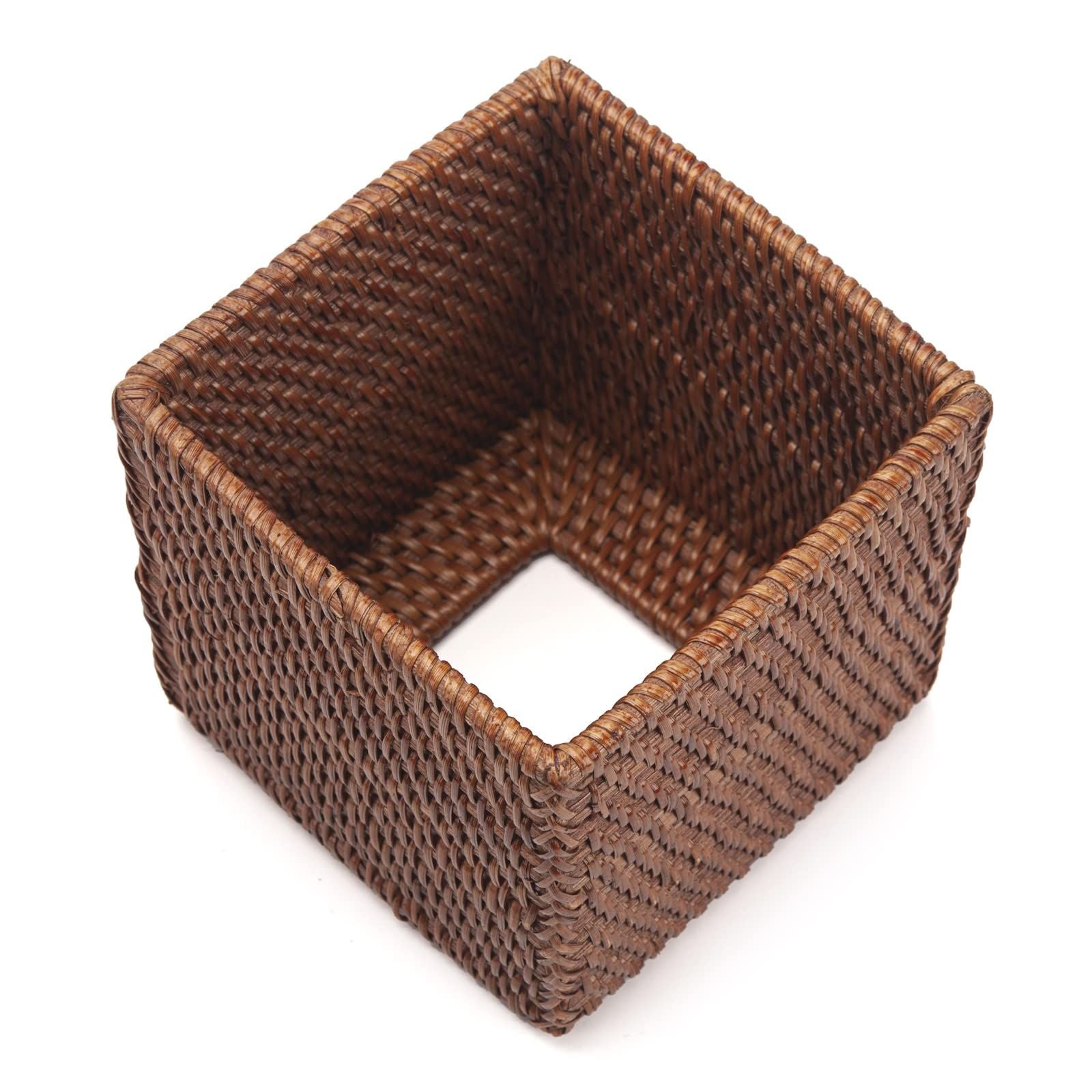 Rattan Tissue Box Cover Natural Woven Facial Napkin Holder Square Open bottom allows  (Honey Brown, 5.5x5.5x5.9 Inch)