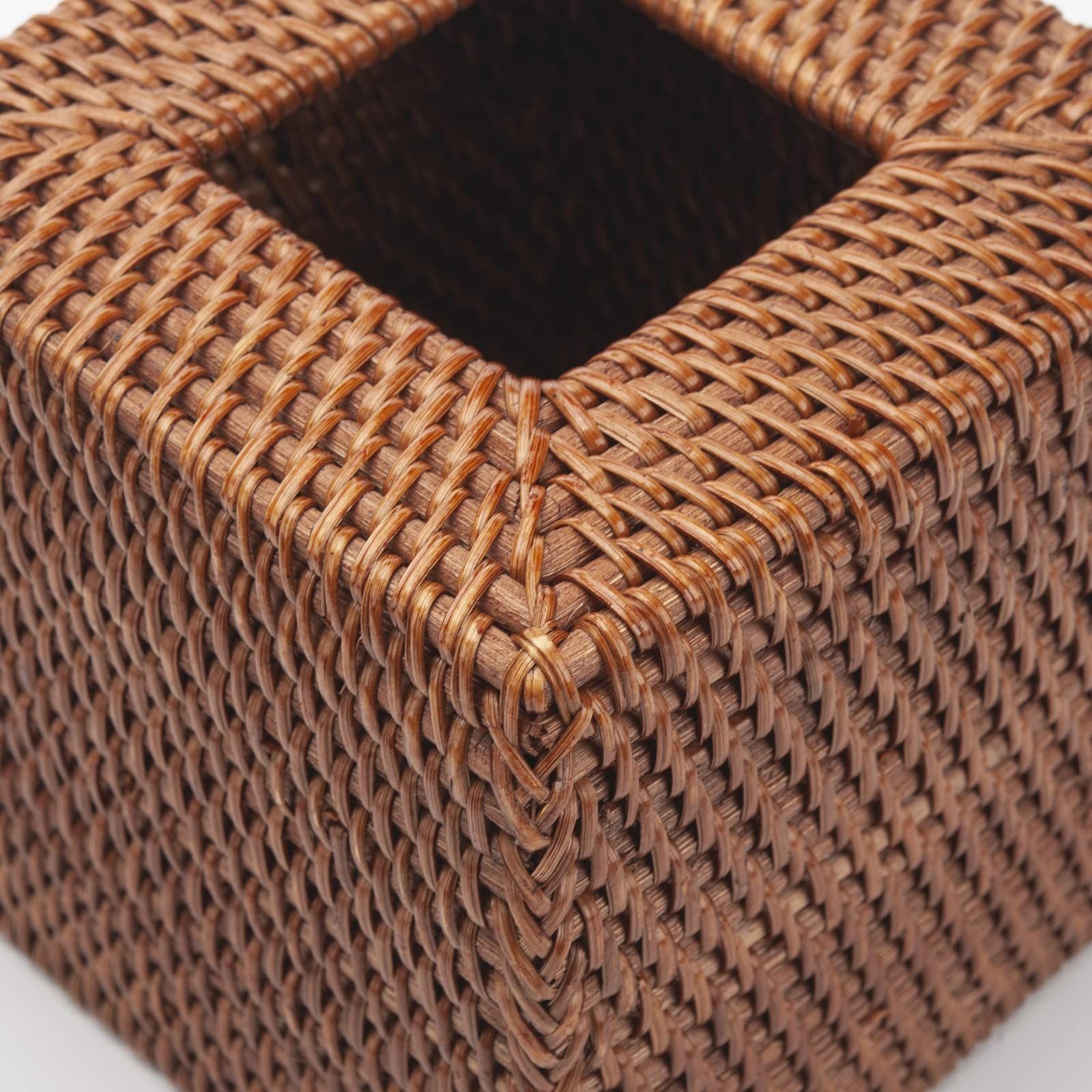 Rattan Tissue Box Cover Natural Woven Facial Napkin Holder Square Open bottom allows  (Honey Brown, 5.5x5.5x5.9 Inch)
