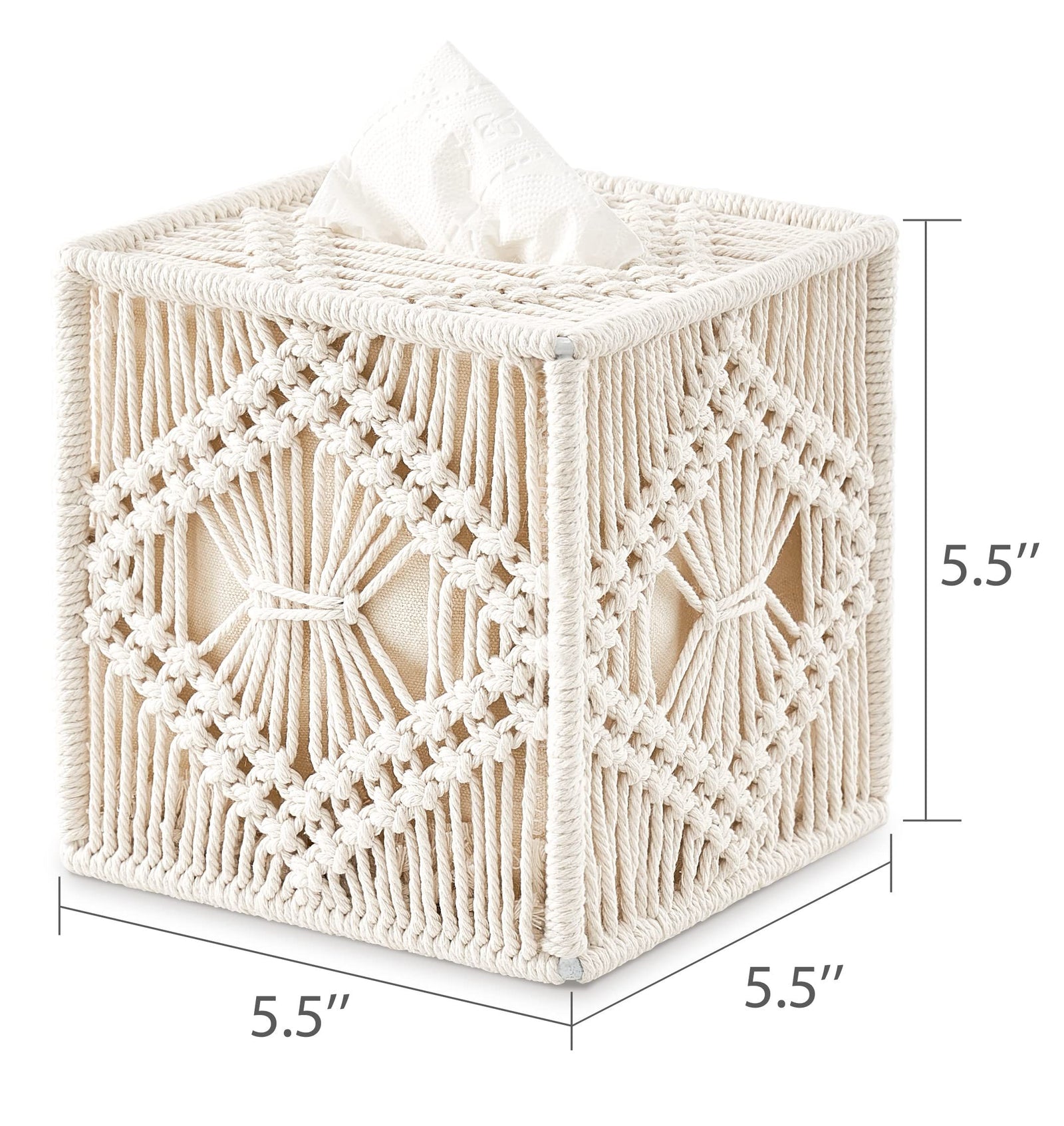 Square Open-Bottom Tissue Box Holder Boho Decor Tissue Organizer Bohemian Handmade Woven Tissue Cube Box for Bathroom Bedroom