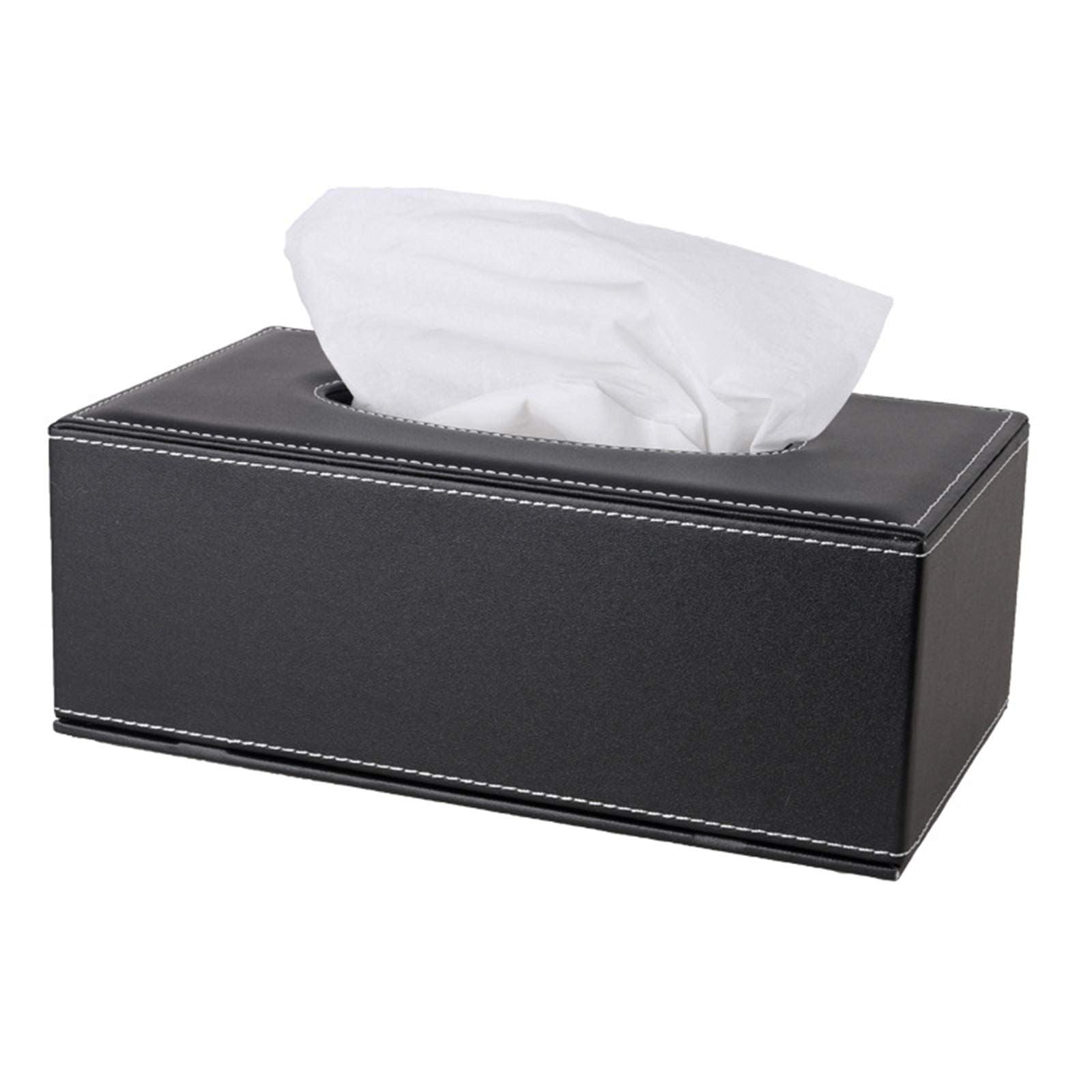 High-end Fashion PU Leather Tissue Box Holder Black with lid, Rectangular Napkin Facial Tissues Holder Dispenser(Black)
