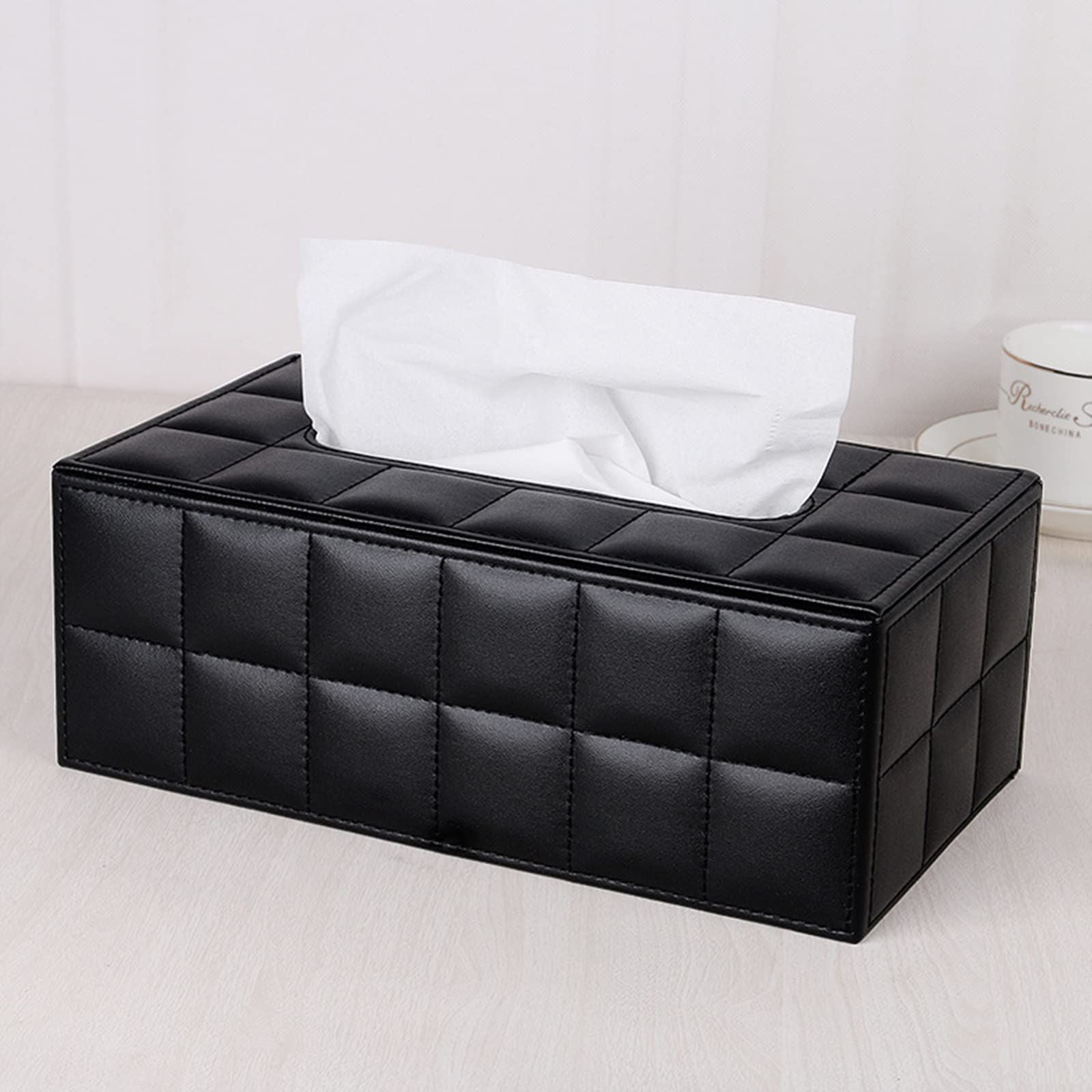 High-end Fashion PU Leather Tissue Box Holder Business Black, Rectangular Napkin Holder Drawer Paper Dispenser  (Black Checkered)