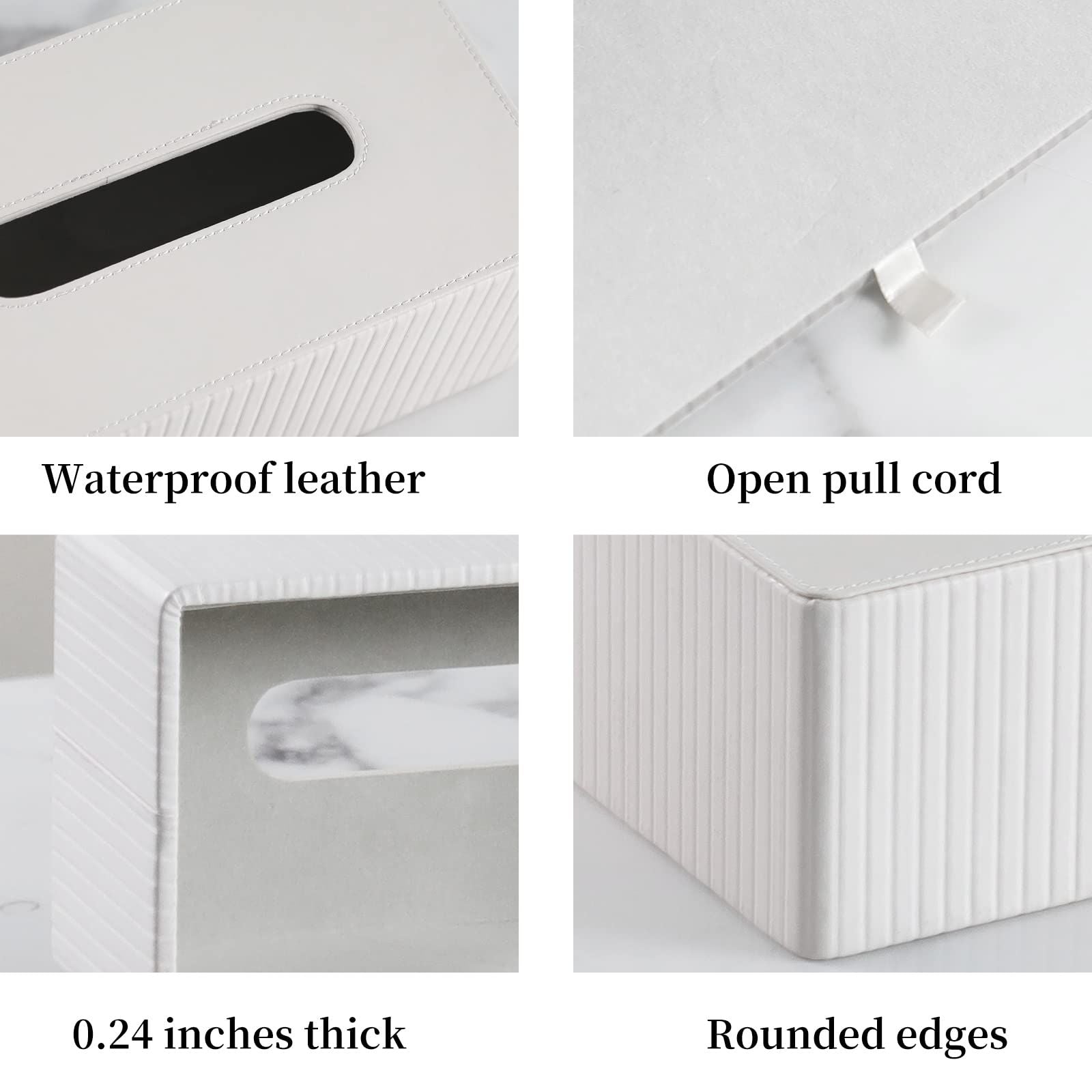 Tissue Box Cover Stylish PU Leather Rectangular Tissue Box Holder with Magnetic Bottom Cover for Bathroom Bedroom  (Cream-white)
