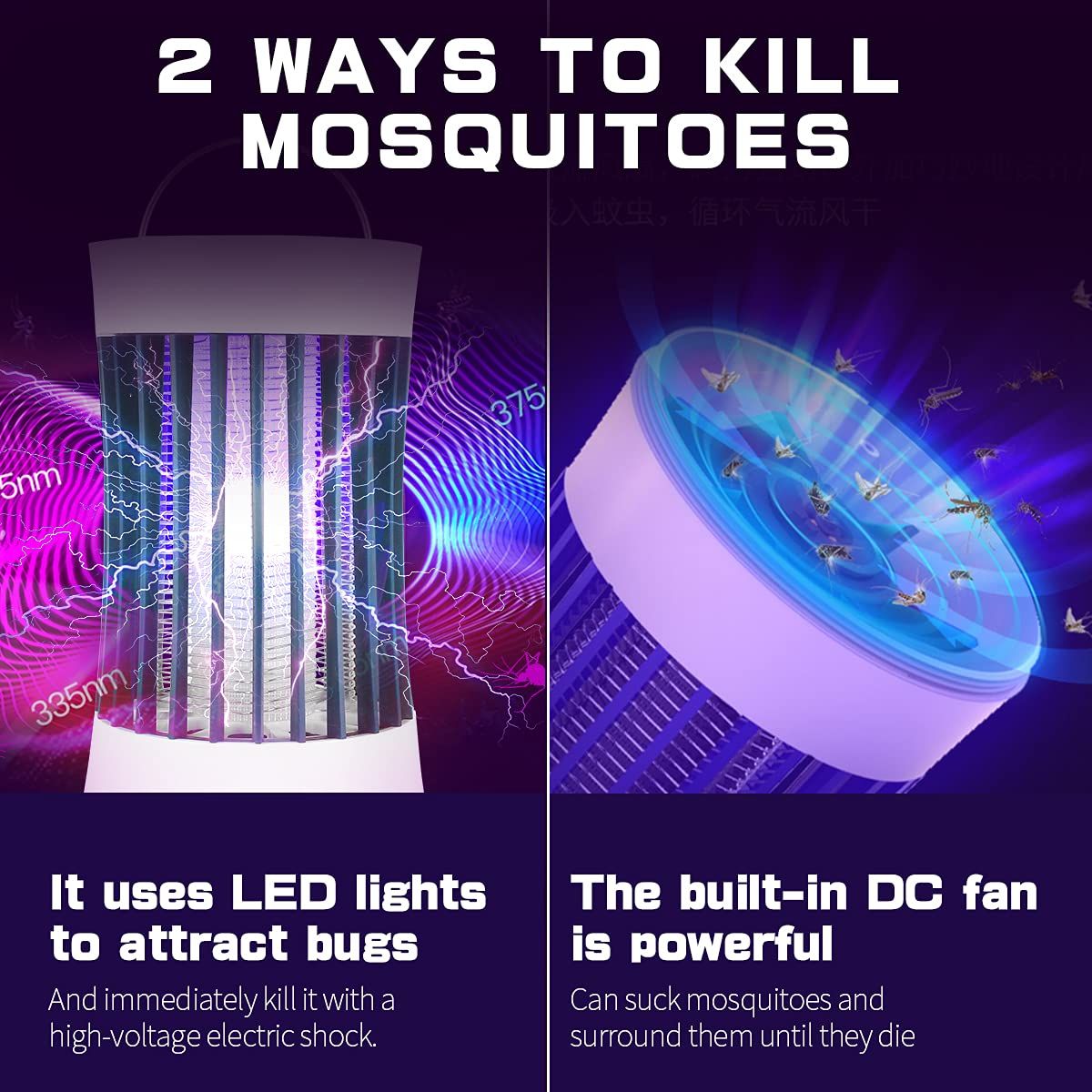 Indoor Outdoor Portable Mosquito Zapper,Electric Bug Killer with USB Mosquito Trap Mosquito Killer for Home Yard Camping(White)