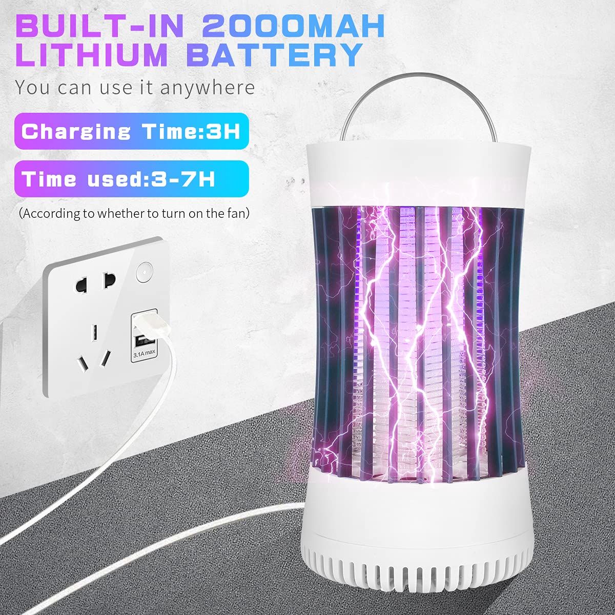 Indoor Outdoor Portable Mosquito Zapper,Electric Bug Killer with USB Mosquito Trap Mosquito Killer for Home Yard Camping(White)