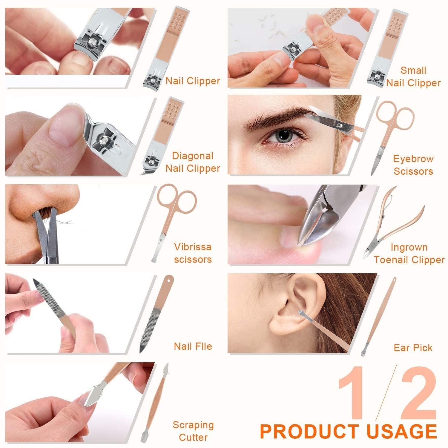 18 in 1 Stainless Steel Professional Manicure & Pedicure Kit for Women Includes Scissors Nail Cutte