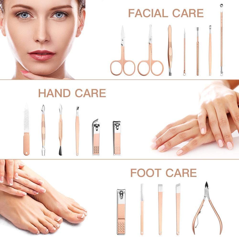 18 in 1 Stainless Steel Professional Manicure & Pedicure Kit for Women Includes Scissors Nail Cutte