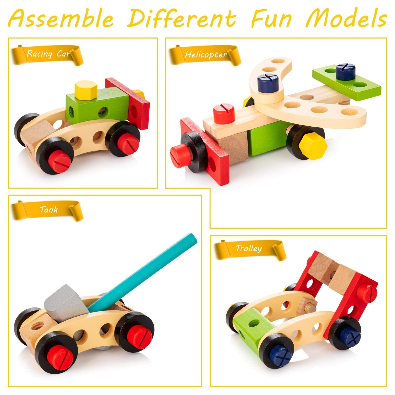 Tool Kit for Kids, Wooden Toddler Tools Set Including Tool Box & DIY Stickers, Montessori Educational Construction Toys