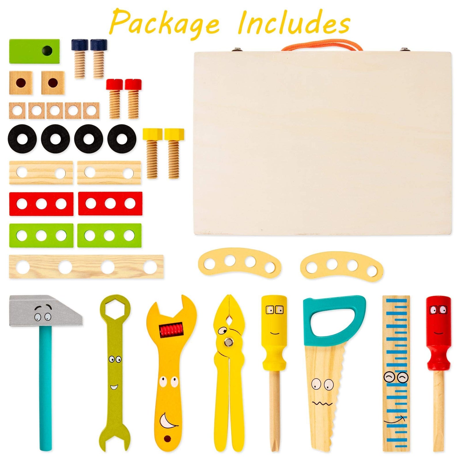 Tool Kit for Kids, Wooden Toddler Tools Set Including Tool Box & DIY Stickers, Montessori Educational Construction Toys