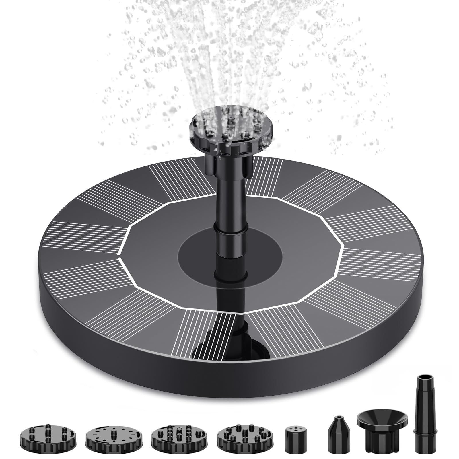 Solar Bird Bath Fountain Pump, Solar Fountain Pump for Bird Bath with 6 Nozzles, 6.5