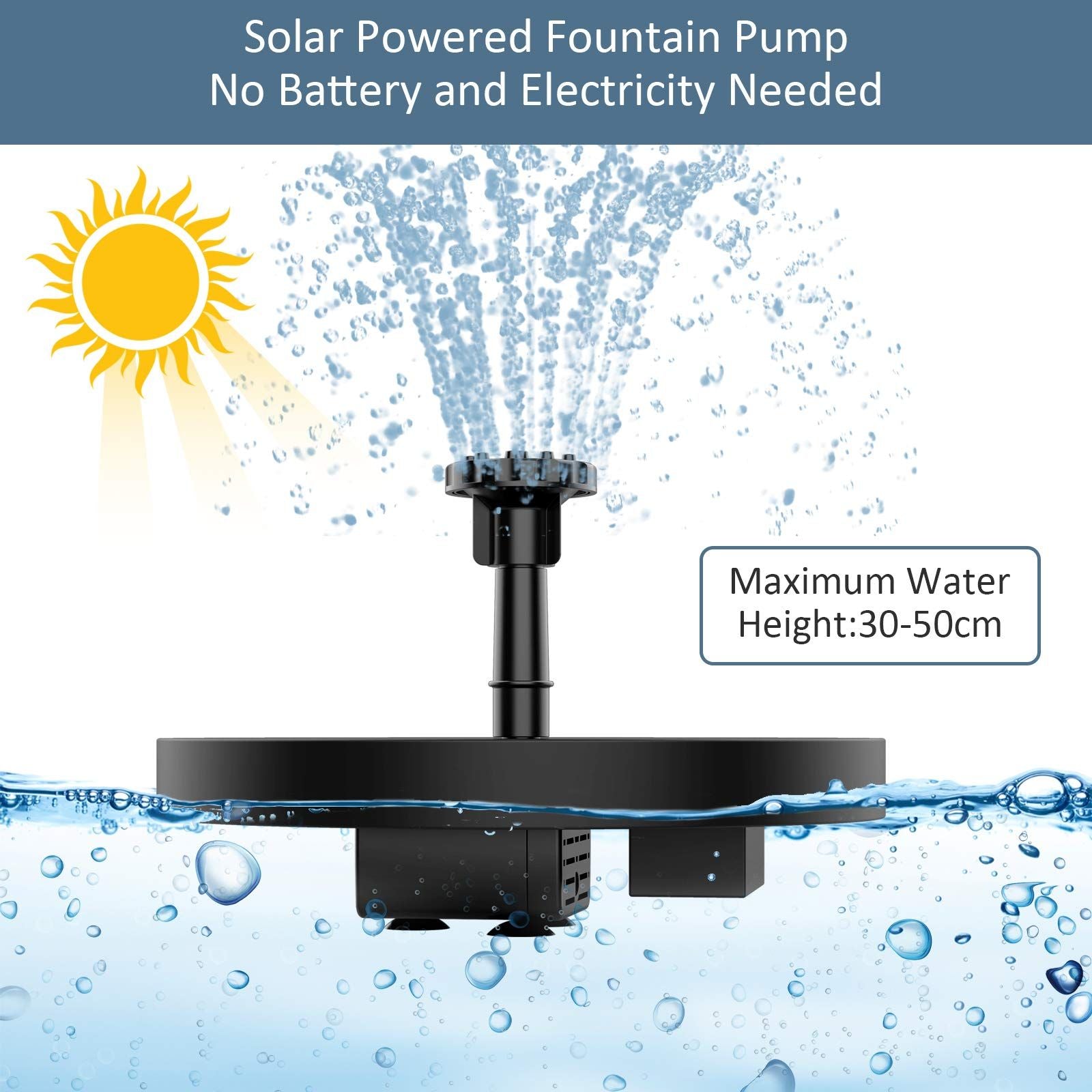 Solar Bird Bath Fountain Pump, Solar Fountain Pump for Bird Bath with 6 Nozzles, 6.5